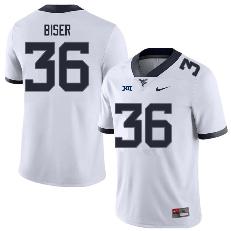 Men #36 Caden Biser West Virginia Mountaineers College Football Jerseys Sale-White - Click Image to Close
